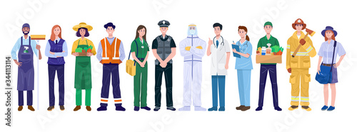 Thank You Frontliners Concept. Various occupations people. Vector photo