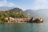 Colorful town Varenna seen from Lake Como on a sunny day