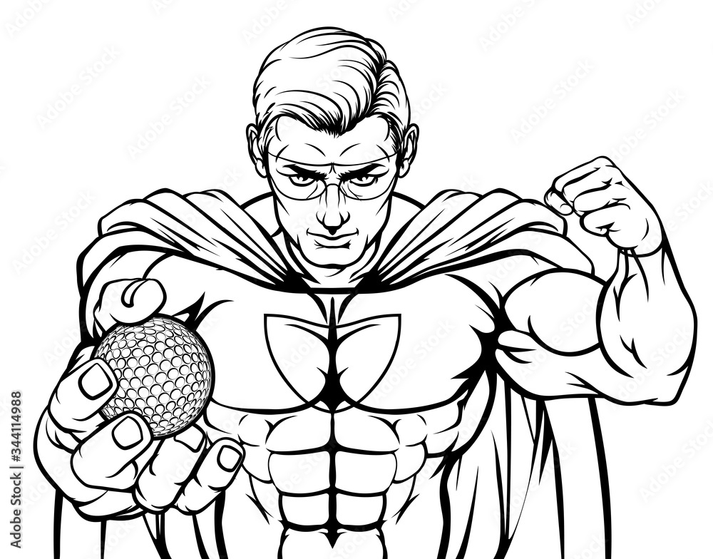 Fototapeta premium A superhero golf sports mascot holding a ball