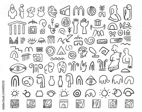 Museum vector illustrations. Exhibit line elements.