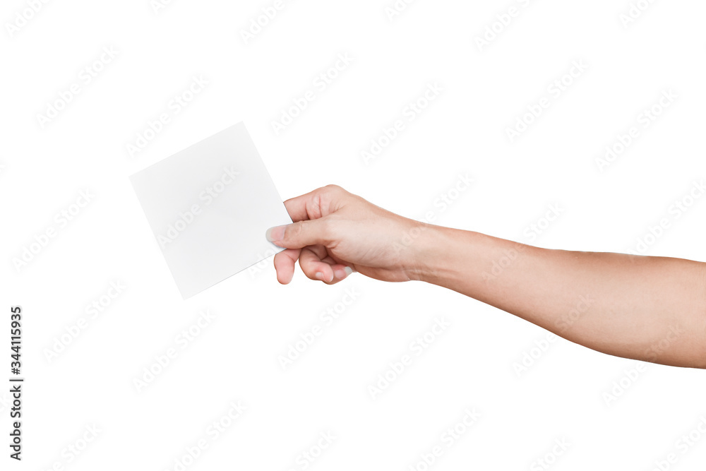 Hand holding pieces of paper (cards, tickets, flyers, invitations or coupons, ), Isolated on white background with clipping path.