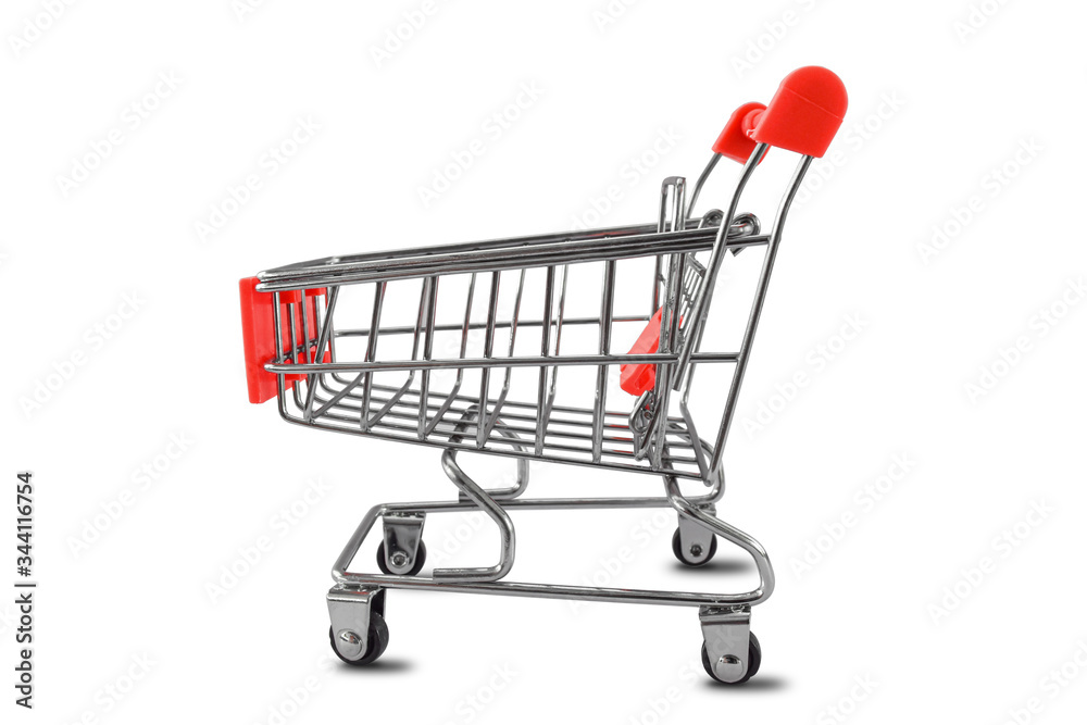 Side view of shopping cart isolated on white background. Object with clipping path.