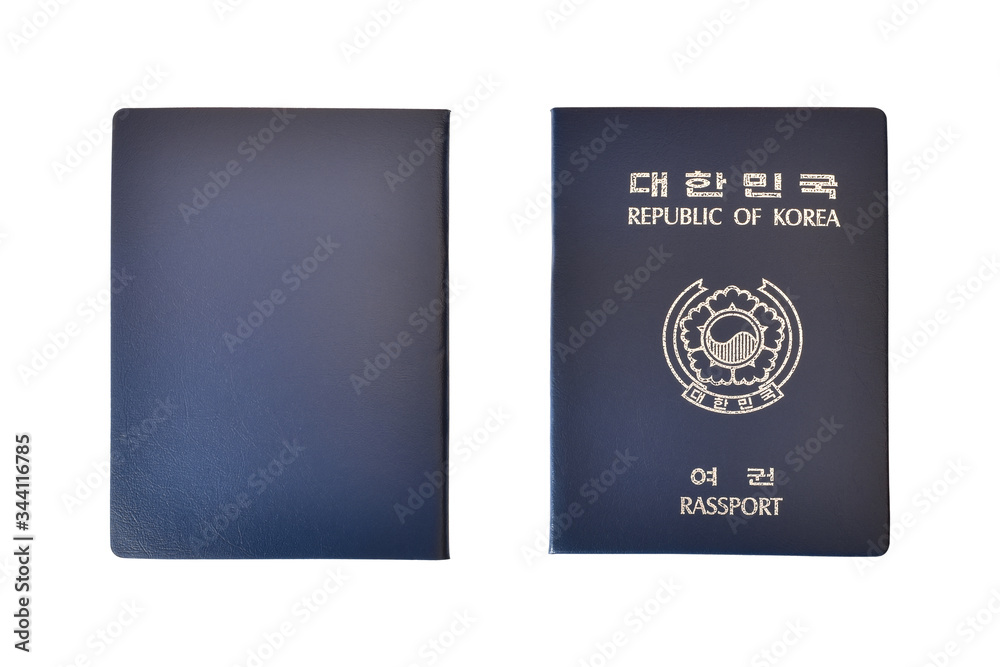 Passport of South Korea (back and front view) isolated on white background. Object with clipping path. Passport of South Korea (back and front view) isolated on white background. Object with clipping path.