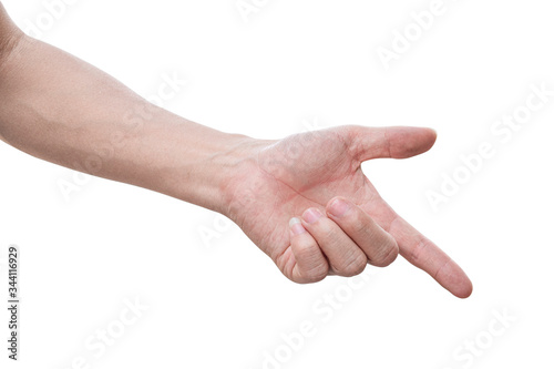 Male palm hand gesture isolated on white background. with clipping path.