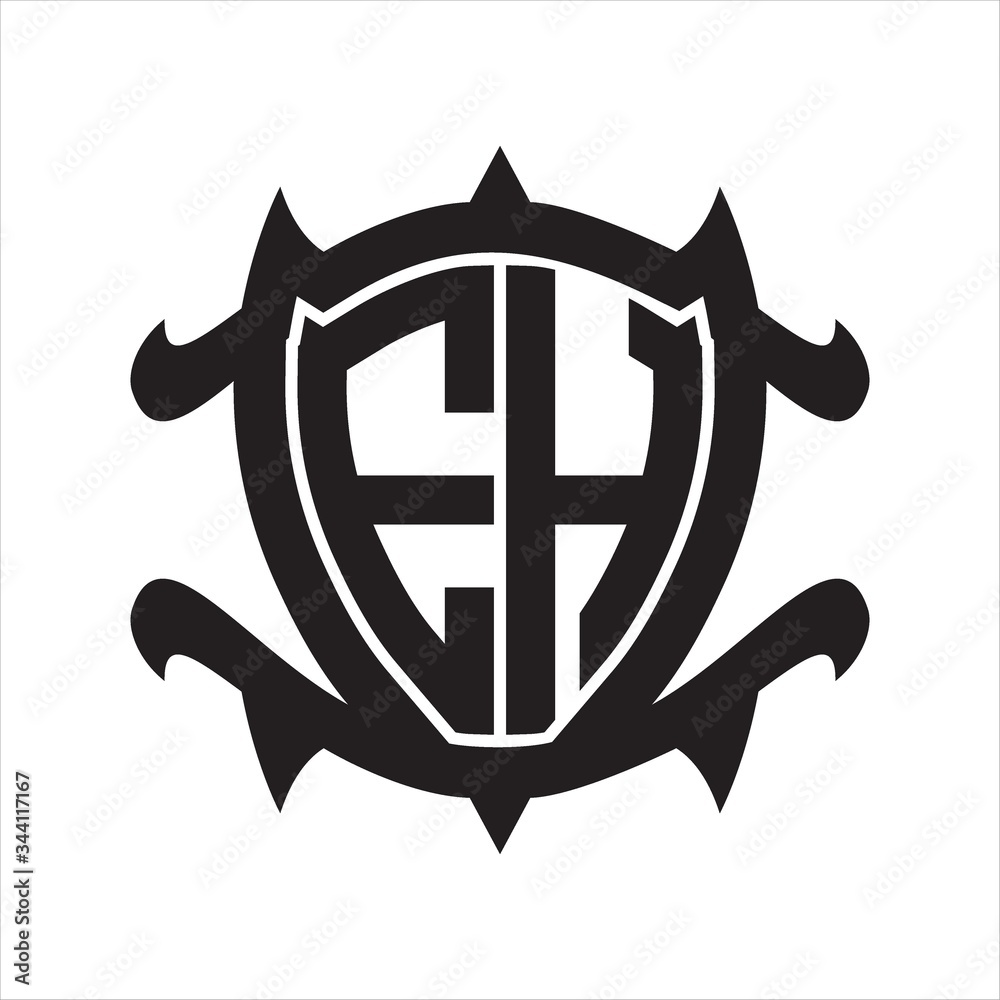 EH Logo monogram isolated with frame shield shape design template EH Logo monogram isolated with frame shield shape design template