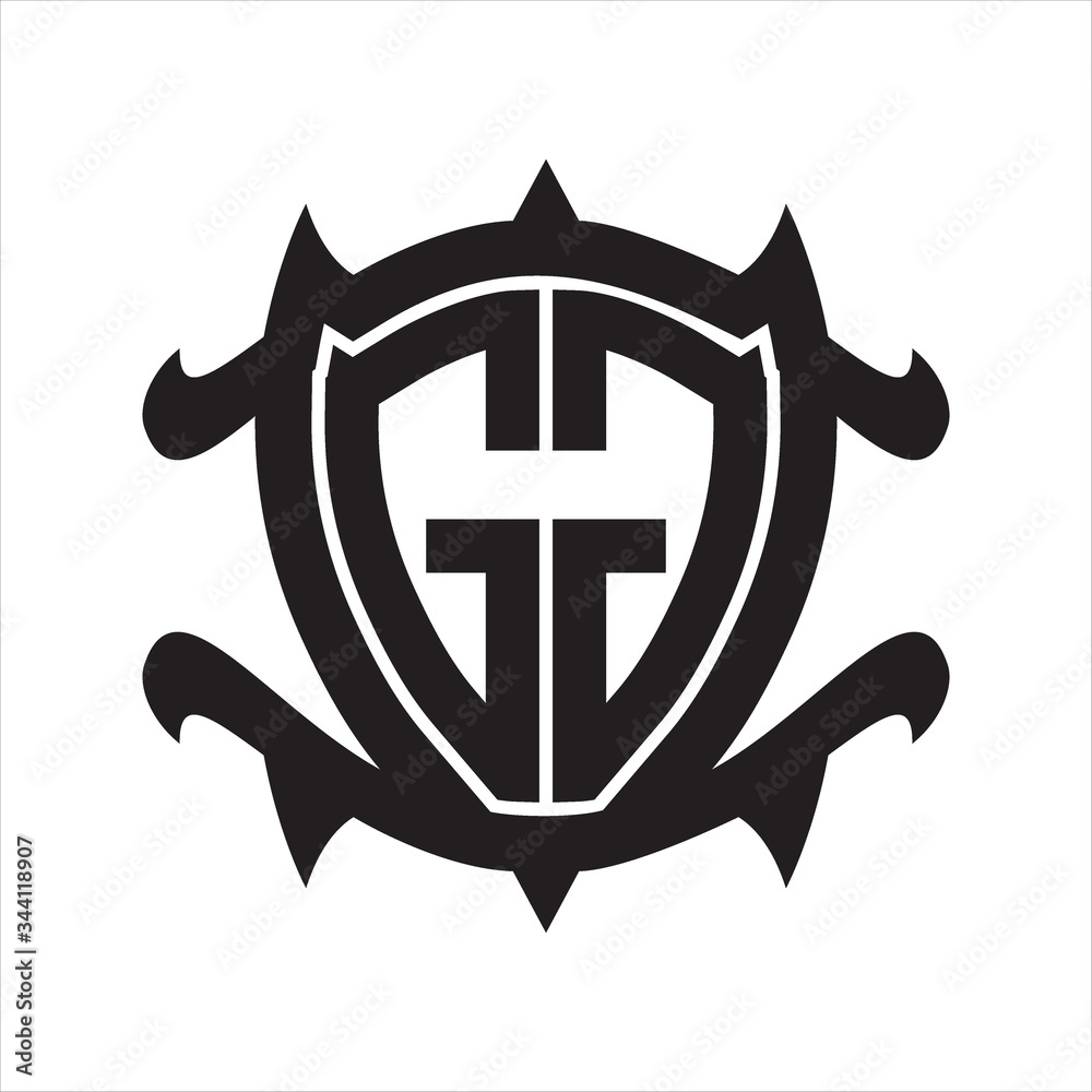 GG Logo monogram isolated with frame shield shape design template GG Logo monogram isolated with frame shield shape design template