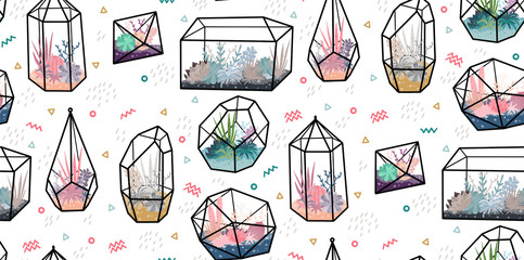 Sierkussen Terrariumplanten patronen Geometrische terrariums met vetplanten  © Alexandra