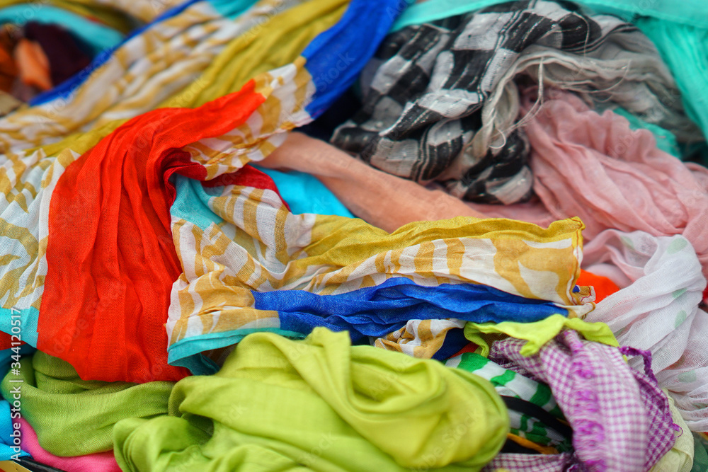 Colored fabrics sold at the market in Heraklion