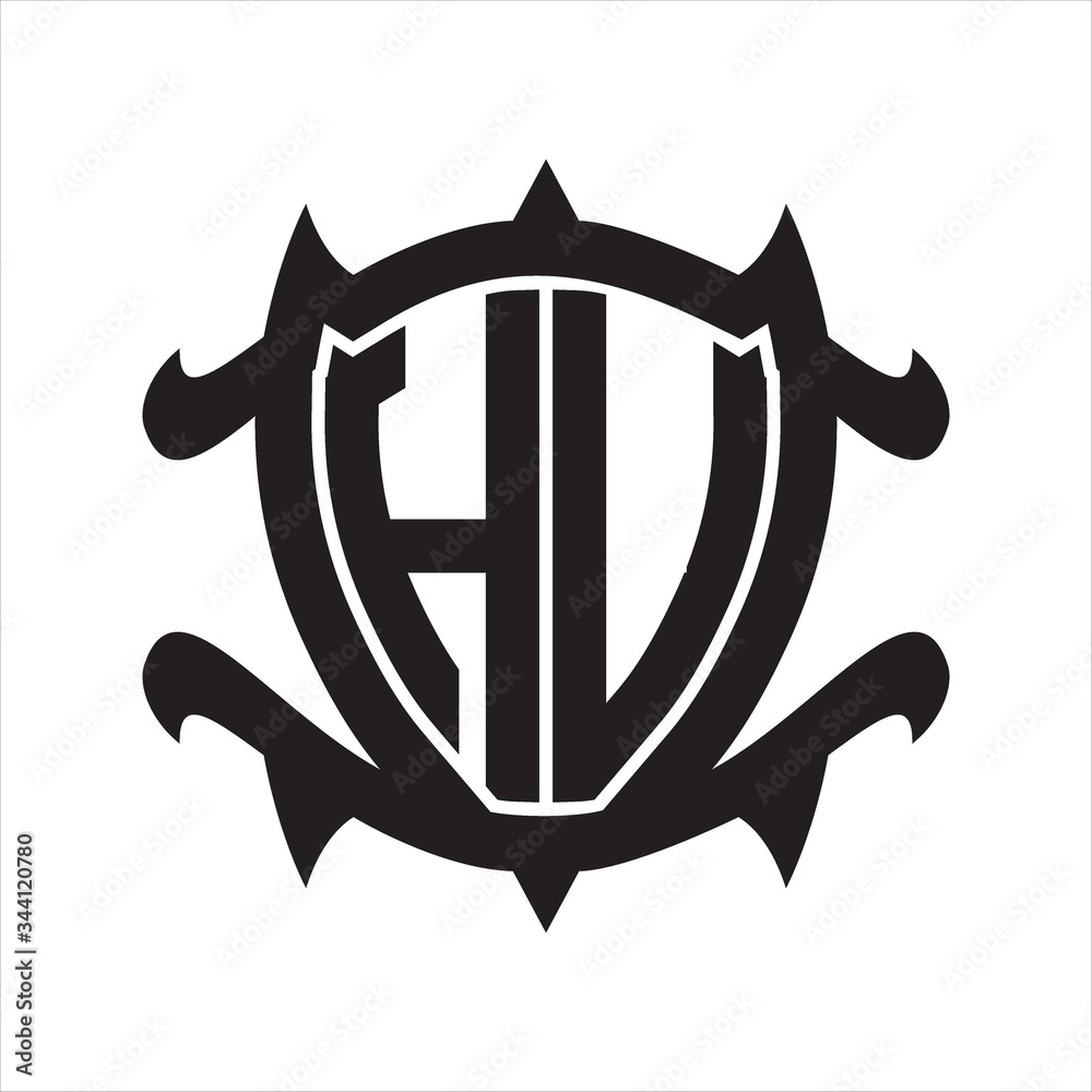 HU Logo monogram isolated with frame shield shape design template HU Logo monogram isolated with frame shield shape design template