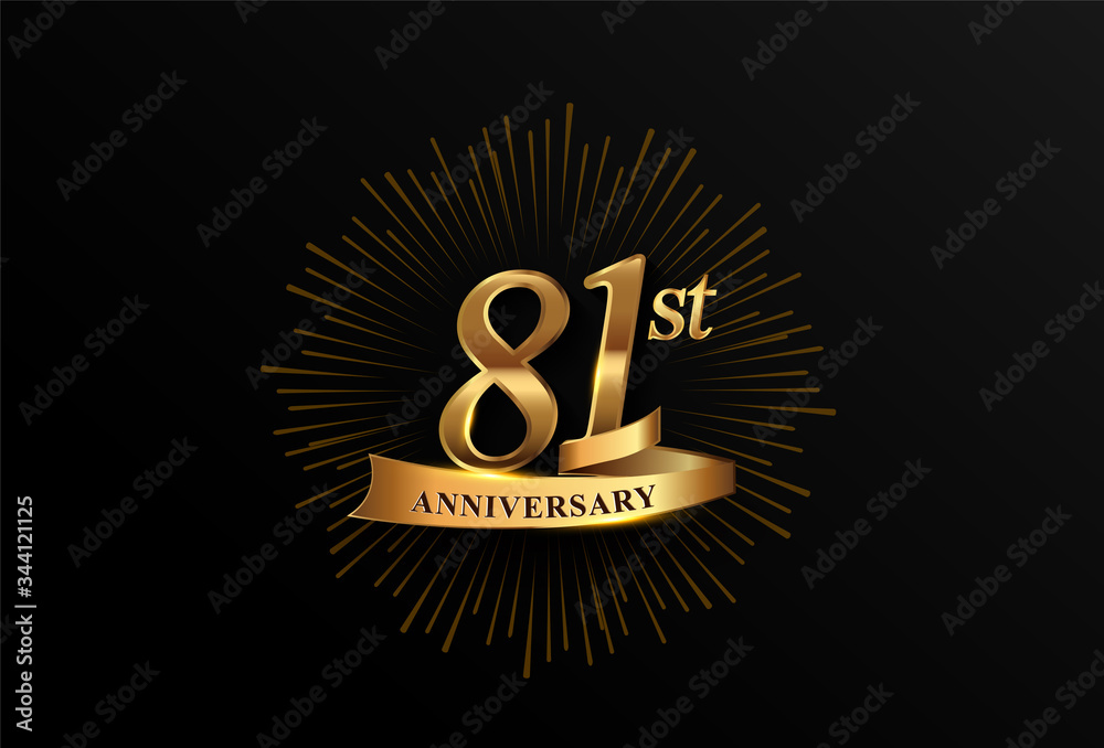 Fototapeta premium 81st anniversary logotype with fireworks and golden ribbon, isolated on elegant background. vector anniversary for celebration, invitation card, and greeting card