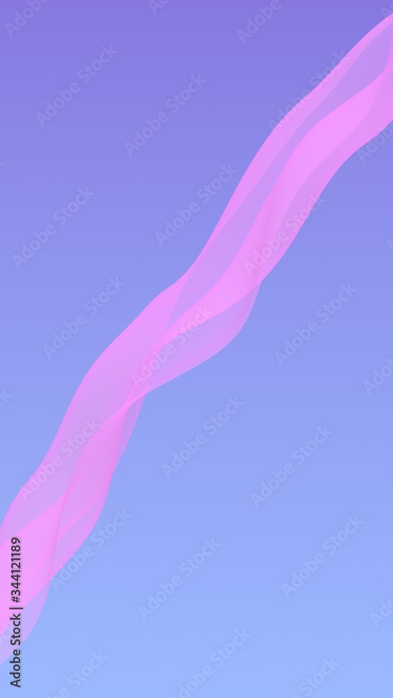 Pink wave on blue sky abstract background. Fluttering pink scarf. Waving on wind pink fabric. Vertical orientation. 3D illustration Pink wave on blue sky abstract background. Fluttering pink scarf. Waving on wind pink fabric. Vertical orientation. 3D illustration