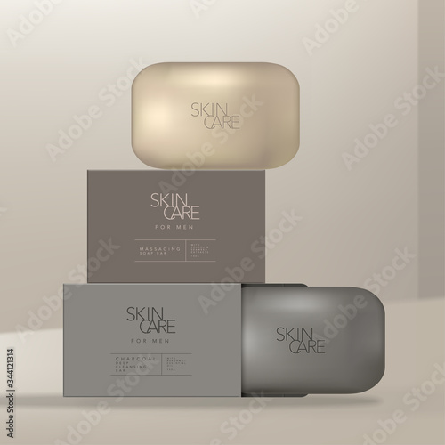 Vector Mens Charcoal Soap Bar Set with Carton Box Packaging
