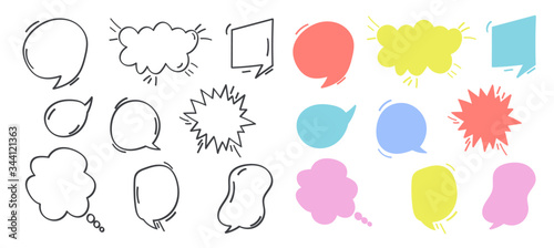 Hand drawn doodle and flat colourful  speech bubble vector. Banners, price tags, stickers, posters, badges. Isolated on white background.