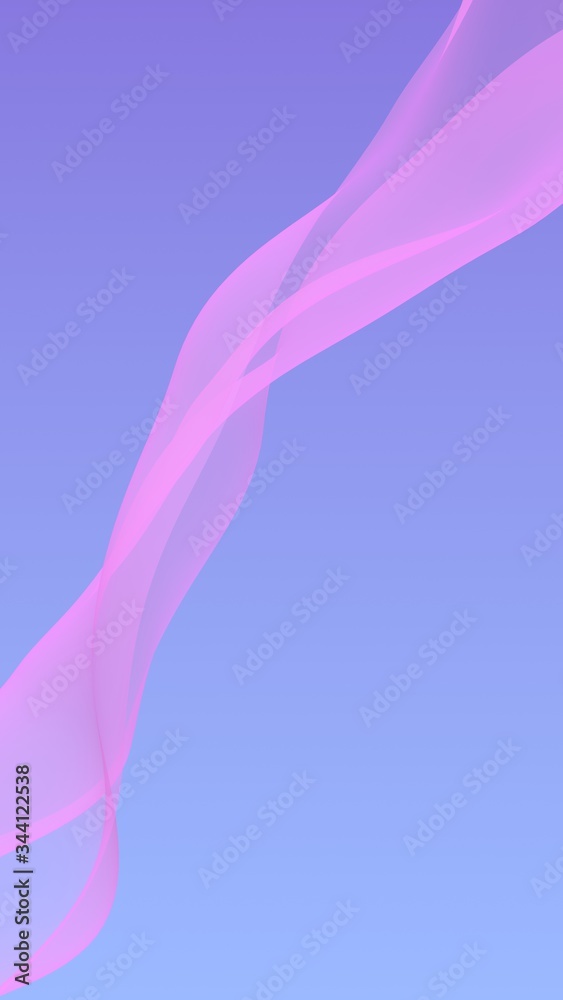 Pink wave on blue sky abstract background. Fluttering pink scarf. Waving on wind pink fabric. Vertical orientation. 3D illustration Pink wave on blue sky abstract background. Fluttering pink scarf. Waving on wind pink fabric. Vertical orientation. 3D illustration