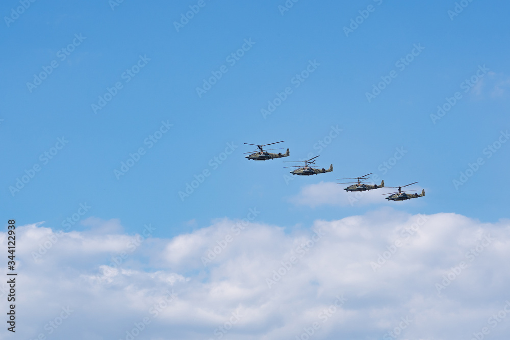 group professional pilots of military helicopters 