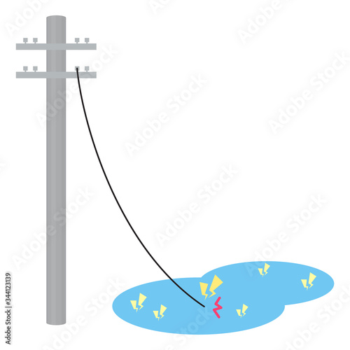 電柱のイラスト_切れた_水たまり