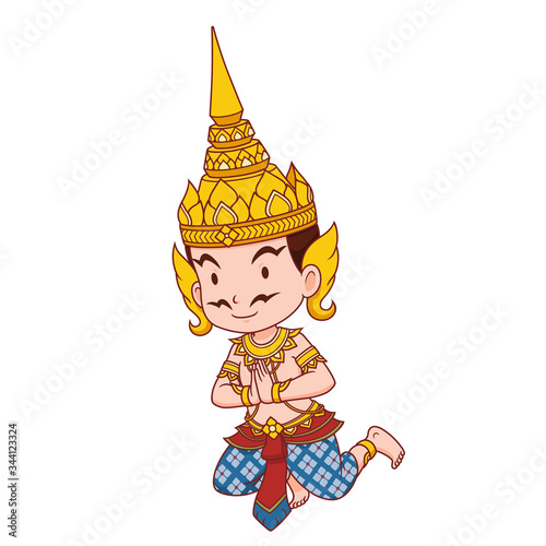 Cartoon character of Thai traditional angel male.	
