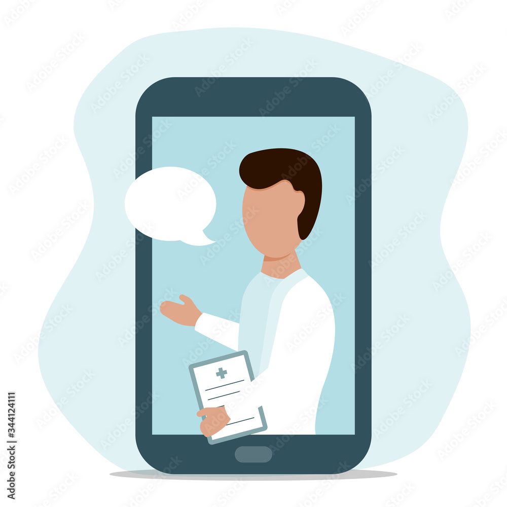 Male doctor online from your smartphone flat design vector illustration Male doctor online from your smartphone flat design vector illustration