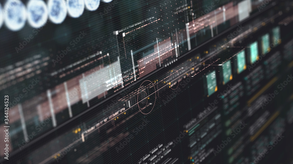 Fototapeta premium Futuristic holographic advance biomedical DNA sequence analysis diagnostic head up display for background computer screen display