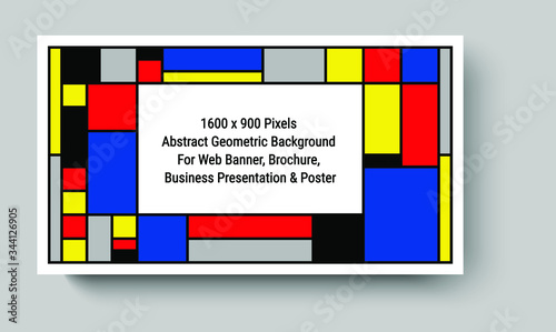 Cuadro en lienzo Tribute to Mondrian, De Stijl, vector layout of 1600 x 900 pixels abstract geometric background suitable for Web Banner, Business Presentation & print templates
