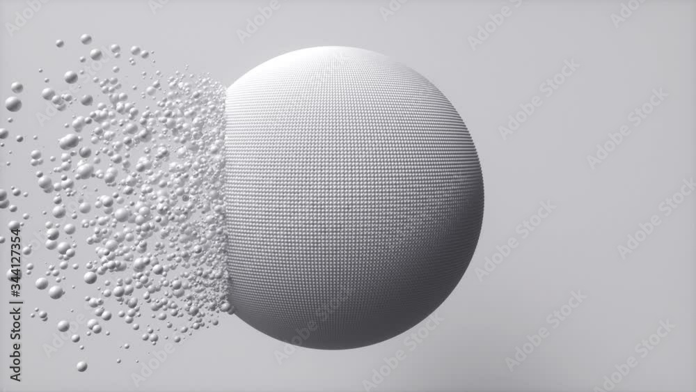 Abstract growth structures  with bubbles. 3d rendering sphere surface of explosion particles. 4K, UHD loop animation for intro.
