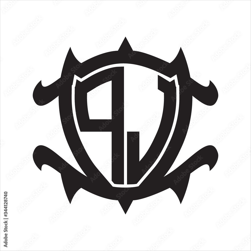 PJ Logo monogram isolated with frame shield shape design template PJ Logo monogram isolated with frame shield shape design template