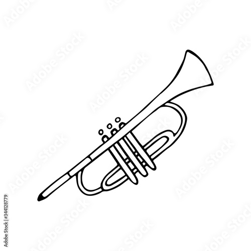 Single trumpet icon. A wind instrument. Icon for print and digital. A hand-drawn symbol of the trumpet. Vector