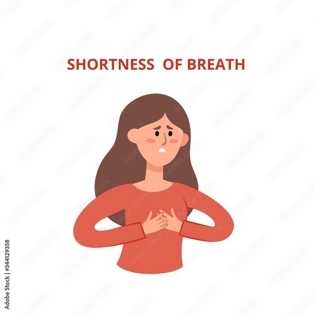 Vector illustration of woman with shortness of breath of coronavirus. Vector illustration of woman with shortness of breath of coronavirus.