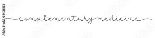 COMPLEMENTARY MEDICINE black vector monoline calligraphy banner with swashes