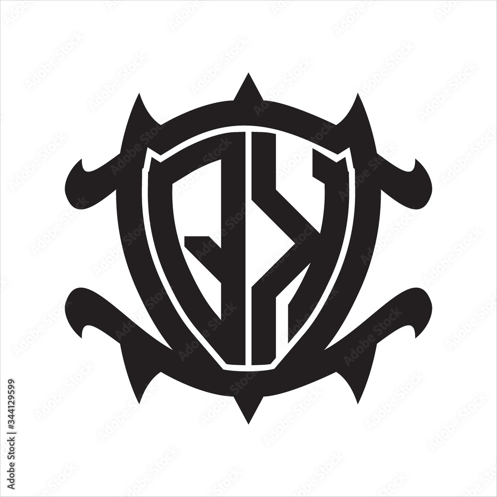 QK Logo monogram isolated with frame shield shape design template QK Logo monogram isolated with frame shield shape design template