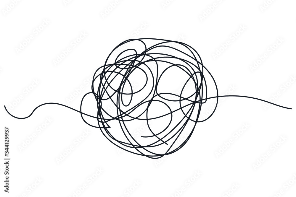 complicated way with scribbled round element icon. chaos sign, pass the way linear with clew or tangle ball in center Vector illustration.