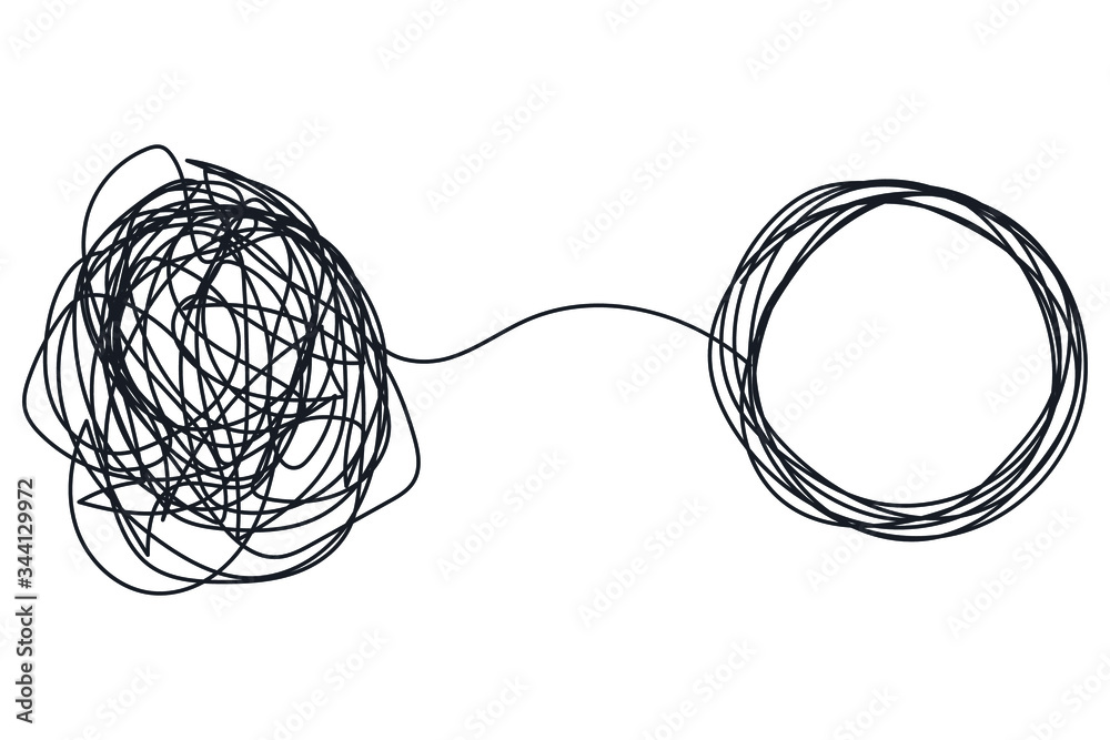 complicated way with scribbled round element icon. chaos sign, pass the way linear with clew or tangle ball in center Vector illustration.