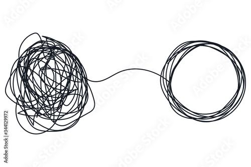 complicated way with scribbled round element icon. chaos sign, pass the way linear with clew or tangle ball in center Vector illustration.