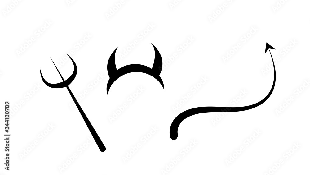 Devil's trident, tail and horns design elements, devil  - obrazy, fototapety, plakaty 