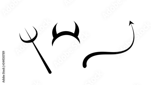 Foto Devil's trident, tail and horns design elements, devil