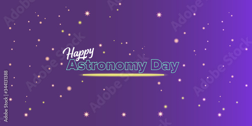 Happy astronomy day greeting card with night stars and galaxy. Vector International astronomy day banner or poster design template with starry dark sky