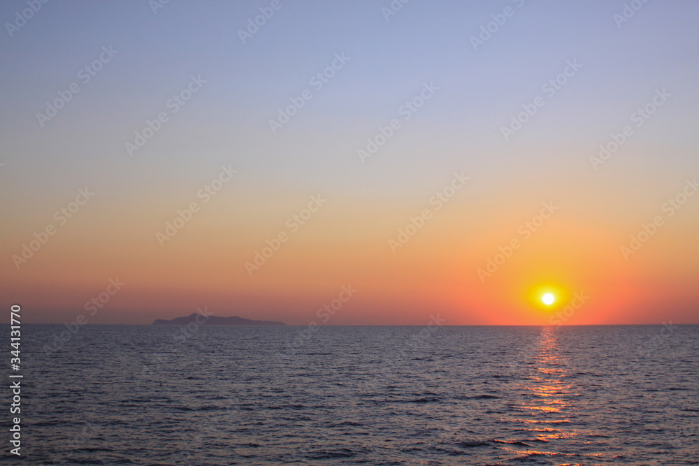 Sunset in the Cyclades sea, Mediterranean Greece