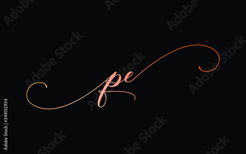 pe or p, e Lowercase Cursive Letter Initial Logo Design, Vector Template