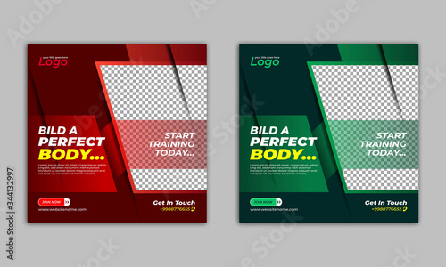 Gym and fitness square banner template social media post, web banner and flyer for business promotion