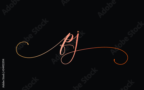 pj or p, j Lowercase Cursive Letter Initial Logo Design, Vector Template