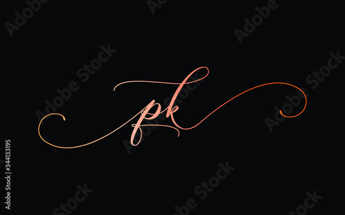 pk or p, k Lowercase Cursive Letter Initial Logo Design, Vector Template