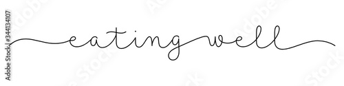 EATING WELL black vector monoline calligraphy banner with swashes