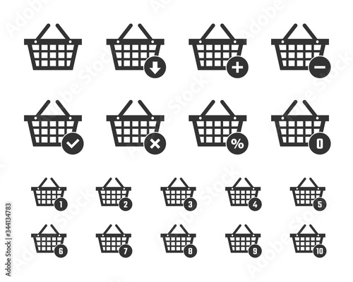 shopping basket icon set, shopping trolley signs for website