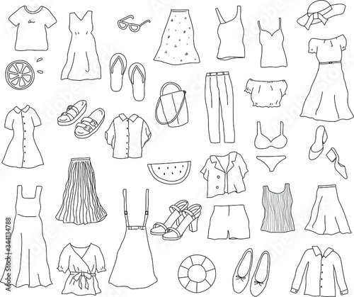 夏服の手描きイラストのセット／かわいい