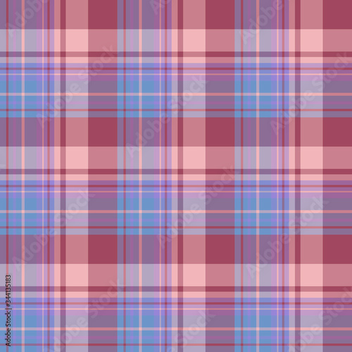 Seamless pattern in interesting blue, violet, pink and dark red colors for plaid, fabric, textile, clothes, tablecloth and other things. Vector image.
