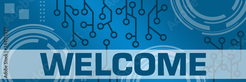 Fotografi Welcome Blue Technology Background Circuit Blue Horizontal