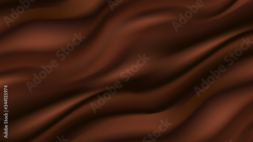 Chocolate wavy background. Smooth satin texture, abstract dark brown color flow. Vector illustratio
