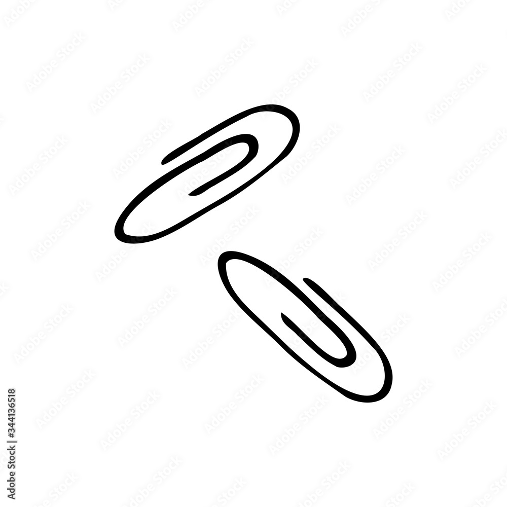 Hand drawn paper clips on a white isolated background. Doodle, simple outline illustration. It can be used for decoration of textile, paper and other surfaces. Hand drawn paper clips on a white isolated background. Doodle, simple outline illustration. It can be used for decoration of textile, paper and other surfaces.