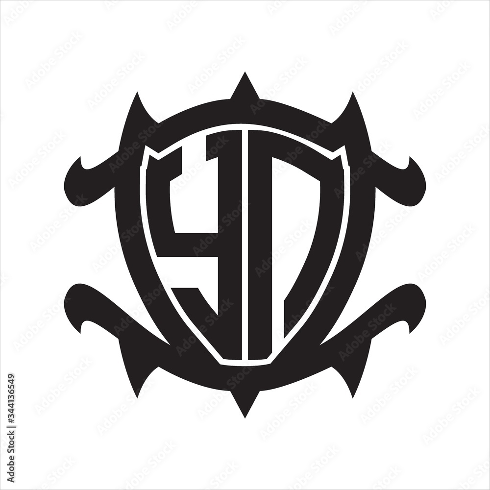 YN Logo monogram isolated with frame shield shape design template - obrazy, fototapety, plakaty 