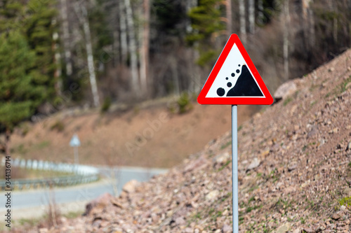 Warning Road Sign Caution Rockfall